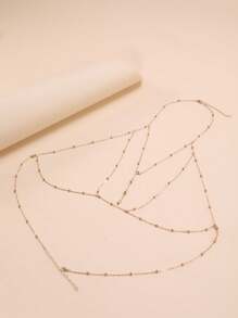 1pc Gold Bling-Bling Rhinestone Bikini Body Chain, Sexy Chest Chain Jewelry For Beach Photography - Gold - View 2