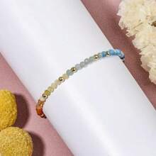 1pc Bohemian Style 18K Gold-Plated Multicolor Natural Stone Beaded Jewelry Bracelet, Suitable For Daily Wear As Gift For Women