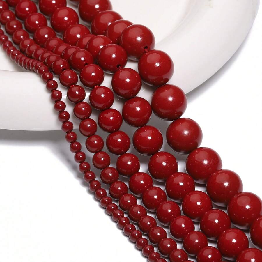 1 Pacote de Contas de Pedra Natural Premium Vermelho Cinábrio - Contas Soltas Vermelho Vivo de Alta Qualidade de 4-12mm para Fazer Joias, Pulseiras, Colares, Brincos - Suprimentos Artesanais para Presentes Masculinos e Femininos, Kit para Fazer Pulseiras - Vermillion - Visão 1