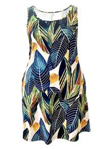 Plus Size Fashionable Printed Vacation Style Sleeveless Dress With Pockets - Multicolor - View 4