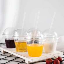 100/60/40个装 250毫升/9盎司透明塑料杯，带圆顶盖，甜点杯，一次性纸杯蛋糕杯，派对杯，饮料塑料杯，纸质纸杯蛋糕衬垫，适合派对和日常使用 - 透明 - 查看 7