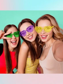 8 件/5 件心形彩虹糖果色无框眼镜，适合女士、女孩和派对眼部装饰配件