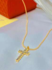 1st Kristallen Kruis Hanger Ketting, Diamanten Strass Kruis Ketting Voor Vrouwen, Geschikt Voor Dagelijkse En Feestelijke Gelegenheden