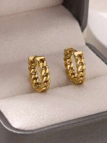 1 par de pendientes de aro con cadena vintage para mujer, color dorado, de acero inoxidable con diseño geométrico, para fiesta, boda y regalo