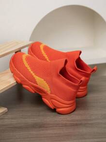 1 双儿童针织运动鞋袜，方便穿脱，轻便，透气，防滑，跑步鞋，时尚百搭学生运动鞋 - 橘色 - 查看 6