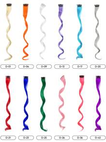 6 件彩色夹式接发，16 英寸长卷发波浪假发，红色、紫色、白色、橙色、蓝色、橙色、灰色、绿色、粉色，合成夹式，适合女孩和女士日常节日派对和圣诞节音乐节狂欢节新年礼物使用 - 彩色 - 查看 4