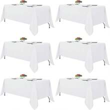 6 Pack Rectangle Tablecloth 60X102 Inch White Table Cloth Stain And Wrinkle Resistant Washable Polyester Fabric Table Cover For Party, Wedding And Banquet Decoration