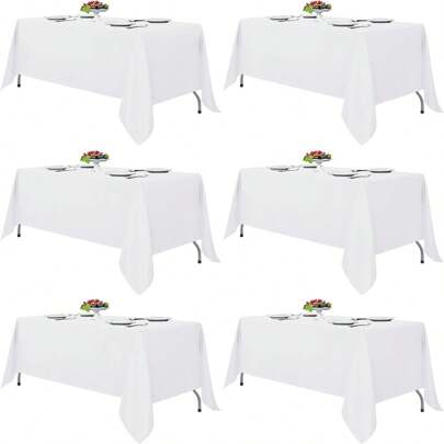 6 Pack Rectangle Tablecloth 60X102 Inch White Table Cloth Stain And Wrinkle Resistant Washable Polyester Fabric Table Cover For Party, Wedding And Banquet Decoration