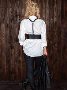 1 件 - 女士性感内衣配饰 - 时尚简约 PU 皮革 - 顶部绑带紧身胸衣腰带 - 身体链可调节腰带 - 适合日常街头穿着 - 节日派对狂欢 - 在俱乐部和其他活动中穿着。 - 黑色 - 查看 3