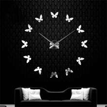 Clock Decoration Butterflies Silouette Frameless Wall Clock DIY 3D Acrylic Large Wall Clock Mirror Effect With Back Rubber For Wall Watch Home Decor - Silver - View 5