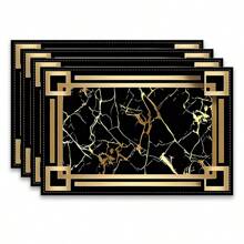6 件、4 件、2 件、1 件黑金元素图案餐具餐垫、杯垫、桌垫、厨房餐桌餐垫，尺寸 12 * 18 英寸，由 100% 涤纶纤维编织而成，适用于厨房餐桌、派对装饰餐垫、家居装饰、理想的礼物装饰 - 日常款1 - 查看 9