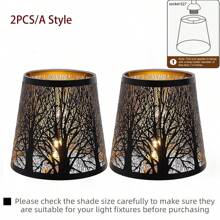 1 pezzo / 2 pezzi Paralume metallico con interno dorato e esterno nero, con motivo a foglie intagliate e a tema forestale, adatto per lampada da tavolo, lampada da terra, lampadario, lampada a candela, lampada da parete, attacco E27 e paralume a molletta