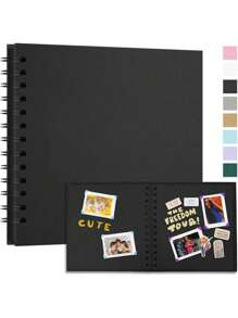 1 PC 7x7 Inch 40 Blank Pages DIY Scrapbook Album Hardcover Kraft Paper Scrap Book Photo Albums For Wedding Birthday Party, Black