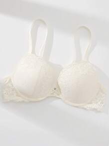 Sujetador de encaje con efecto push-up para mujer, con aros acolchados cómodos, de tacto suave y acogedor, con tirantes ajustables, lencería casual para uso en casa y diario