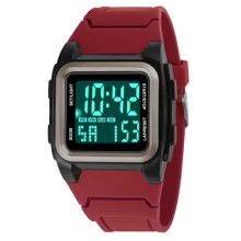 1pc Multifunctional Luminous Red Strap Square Dial Electronic Digital Display Men's Electronic Watch