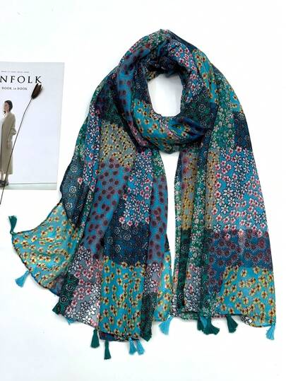 Women's Simple Printed Scarf, Fashion Scarf New Spring/Summer Sunscreen Beach Shawl, Linen Feel Shawl For Women