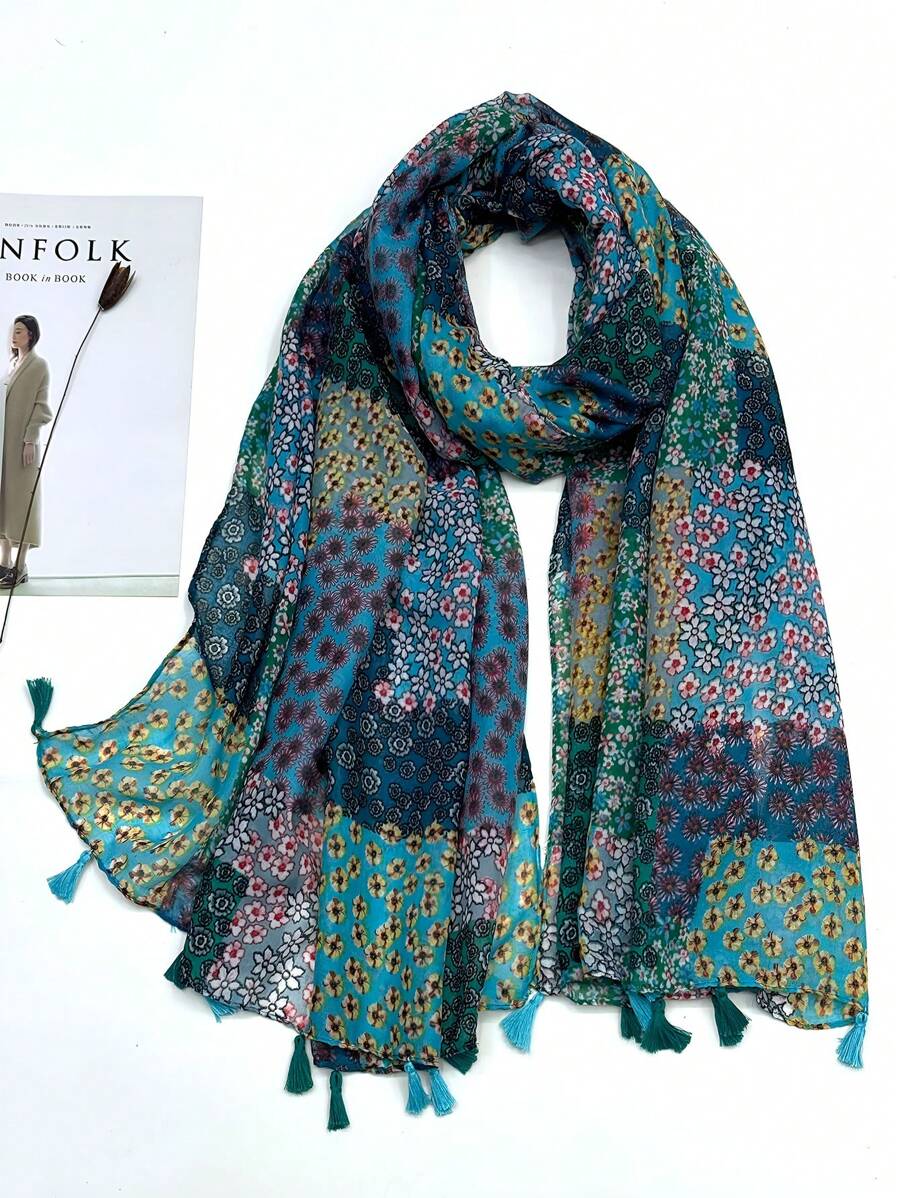 Women's Simple Printed Scarf, Fashion Scarf New Spring/Summer Sunscreen Beach Shawl, Linen Feel Shawl For Women - Multicolor - View 1