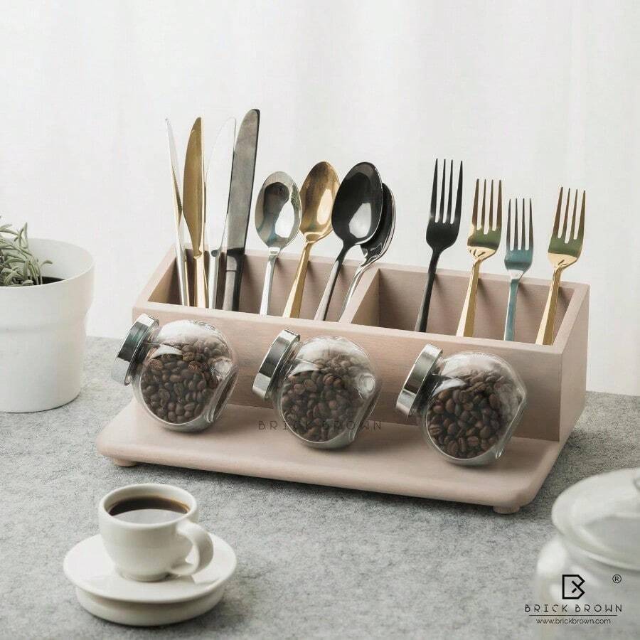 Chic Kitchen Space-Saving Storage -Wooden Kitchen Organizer Spice Rack | Makeup And Accessory Desk Organizer | Cutlery Rack | Bathroom Organizer | Desk Organizer And Cutlery Holder Pink