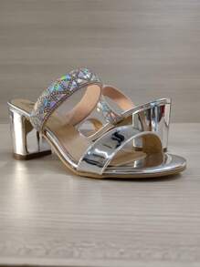 Sandalia de tacon para mujer, zapatilla elegante y casual para lo evento formales e informales los puedes utilizar en la oficina, en comidas, Bodas, Bautizos, XV y mas, no te quedes sin los tuyos - Plateado - Ver 7