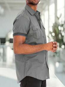 Mens Short Sleeve Western Two Pocket Button Up Shirt - Grey - View 2