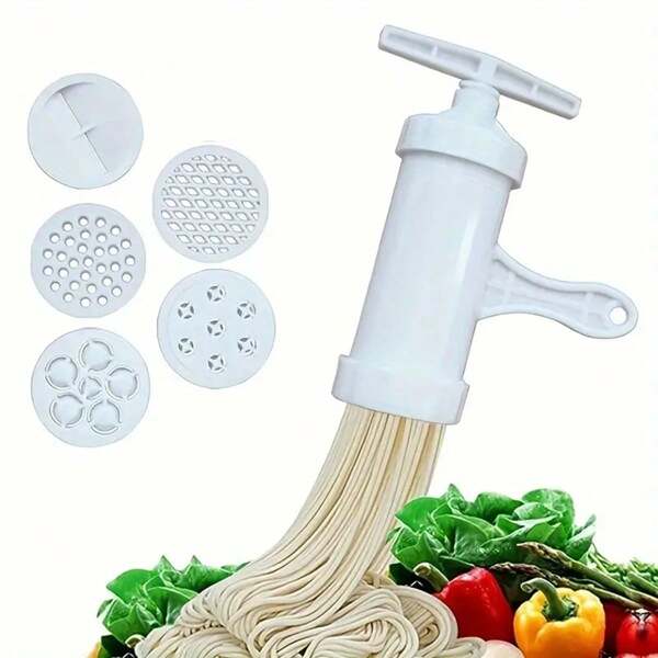 6-Piece Manual Pasta Maker Set, Made Of High-Quality Plastic, Includes 5 Specialty Molds For Versatile Noodle Shapes, Transforms Your Home Kitchen Into A Professional Pasta Workshop