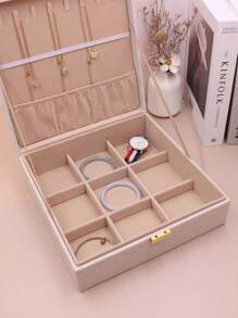 1pc High-End Luxury Chessboard Pattern Leather Texture Dual Layer Jewelry Box, Multi-Functional Jewelry Storage Box For Necklaces, Rings, Earrings, Bracelets, Daily Jewelry Storage