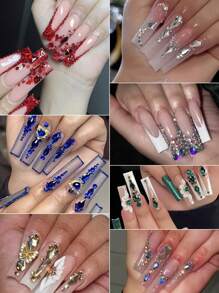 12 Grid Manicures 160 Rhinestones And 1100 Flat Bottom Small Round Diamonds. Different Shapes And Styles Of Mixed Glass Nail Decorations With Some Diamond Pencil Sharpener Sets Can Be Used For Clothing Face Nail DIY Decoration And Use - 彩色 - 查看 11
