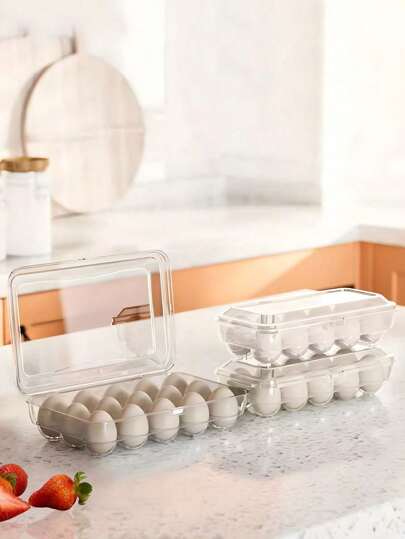 1pc (Size-M Or L) Covered Egg Container For Refrigerator, Refrigerator Egg Storage Container, Kitchen Food Preservation Box, Creative Egg Rack, Transparent Storage Box, Transparent Stackable Egg Rack For Kitchen Storage And Organization, Contact Material, Easy To Clean (10/15 Grids Optional)