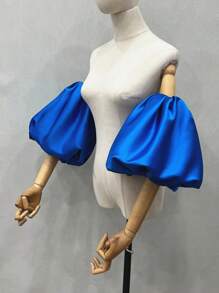 1 tay áo satin trắng có thiết kế bồng bềnh & 2 tay áo ngắn màu đen co giãn có chi tiết trang trí cho cô dâu mùa thu - Nhiều màu - Xem 22