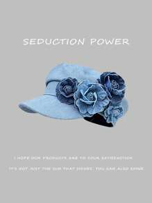 1pc Women's Washed Denim Beret Hat With Flower Embroidery, Fashion Minimalist Artist Hat, Elegant Retro Flat Top Octagonal Cap Suitable For Spring/Summer Outdoor, Shopping