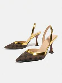 女士经典复古花卉图案尖头高跟鞋，时尚后跟系带露趾高跟鞋，优雅迷人，适合搭配派对礼服，花卉刺绣高跟鞋，春夏百搭，棕色正装鞋，舒适简约，适合通勤、购物、聚会、派对等正式场合。 - 深棕 - 查看 5