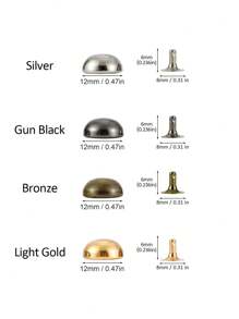 50 Sets Round Dome Leather Rivets Studs For Clothing Purse Feet For Handbags Studs And Spikes For Shoes Bags Belts Dog Collars Leather Craft (6/8/10/12mm) - Gold - View 6