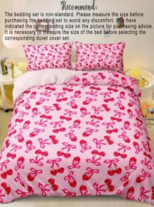 3 件套樱桃蝴蝶结印花羽绒被套（1 个羽绒被套 + 2 个枕套，无填充物），浪漫婚礼，柔软亲肤的聚酯纤维，适用于卧室，适合所有季节、宿舍 - 彩色 - 查看 6