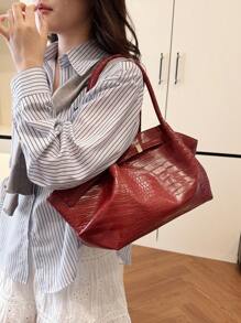 Dedoo 1buc FEISTURE Geantă de tote din piele intoarsa, de mare capacitate, de culoare solida, matura eleganta pentru femei, geanta de lucru in stil vintage, potrivita pentru fete, doamne, studenti, angajati de birou