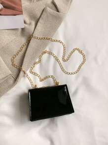 1 pièce Mini sac à bandoulière/sac messager en PU de couleur unie de nouvelle mode, petit sac carré, sac de fille personnalisé populaire avec chaîne laser brillante, couleur bonbon mode "Satisfied Bird", style triangle couverture de niche polyvalente mini sac à main de messager de fille