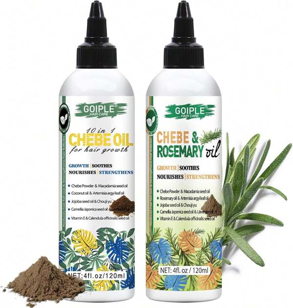 Olio per capelli Chebe e rosmarino per idratare i capelli, olio Chebe idratante 10 in 1 per il cuoio capelluto, polvere di Chebe africana per capelli più forti e lunghi, olio per capelli Chebe naturale per tutti i tipi di capelli (2 pezzi)