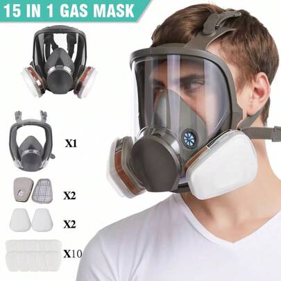 15 IN 1 Gas Mask Full Face Respirator Paint Spray Chemical Facepiece 6800