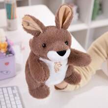 Juguete de peluche suave y lavable de 25 cm/9.84 pulgadas con forma de animales de la jungla, títere de mano para el juego de roles de niños con león, canguro, elefante, jirafa, cerdo, mono, con boca abierta como accesorios de actuación, muñeco de peluche que ofrece a los niños un gran títere de dedo
