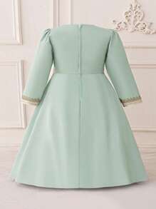 Baby Girls V-Neck Metallic Ribbon Stretchy Elegant Party Princess Dress, Suitable For Family Banquet, Holidays & Celebrations (Headband Not Included)