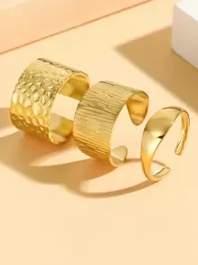 Bộ 3 chiếc nhẫn hở họa tiết bất đối xứng sang trọng cổ điển, thép không gỉ mạ vàng 18K, không phai màu, phụ kiện cho phụ nữ đeo hàng ngày - Vàng - Xem 9