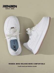 RENBEN Renben Damen Blau/Rote Segeltuch Sneaker Frühjahr 2025, dicke Sohle, leicht, stoßabsorbierend, retroer Lässig schuh