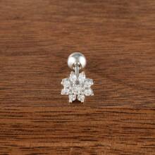 1 Peça Brinco Argola Pequena com Zircônia, Brinco Dourado 18K com Florzinha, Brincos de Cartilagem, Labrete, Tragus, Hélix, Joias de Piercing