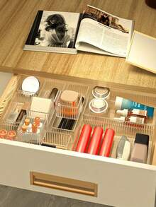 7pcs/Set Transparent Drawer Storage Box, Makeup Organizer, Multifunctional Storage Box, Ideal For Bathroom Vanity, Holds Makeup Brushes, Pencils, School Supplies, Display Tray Stand, Suitable For Vanity And Bathroom Counter, Home Decor - Multicolor - View 8