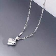 1pc Elegant Silver Heart Shaped Pendant Necklace For Women - Suitable For Casual Wear And Special Occasions