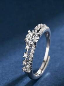 1pc Stainless Steel Korean Sweet Elegant New Moissanite Crown Ring, Luxury Princess Style, Sweet Valentine's Day Gift
