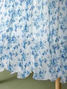 女士穿孔网眼印花图案摆裙，甜美温柔的氛围，适合休闲、度假和日常穿着，夏季