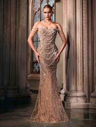 LUVISTRUE Älva Temperament Pärldekoration Formell Klänning Dam Paljetter Aftonklänning För Examenssäsongen Bal, Födelsedagsfest, Galor, Cocktailparty, Konsert, Prisutdelning Enfärgad Enaxlad Golvlånga Klänningar