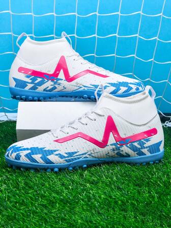 1 双男士低帮户外足球鞋，团队运动鞋，成人和学生尺码，防滑 TF 鞋钉，适合人造草坪，系带，小码可选，PU 皮革足球鞋