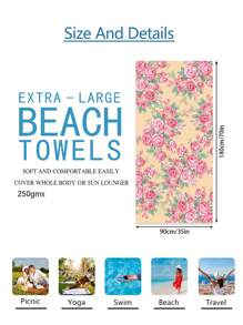 1pc Prachtige Bloemen Stranddeken, Extra Zachte Microvezel Extra Grote Strandhanddoek, Zeer Absorberende Badhanddoek, Geschikt Voor Reizen, Zwembad, Duiken, Surfen, Yoga, Kamperen, Verschillende Maten, Strandaccessoires Zomer, Vakantie