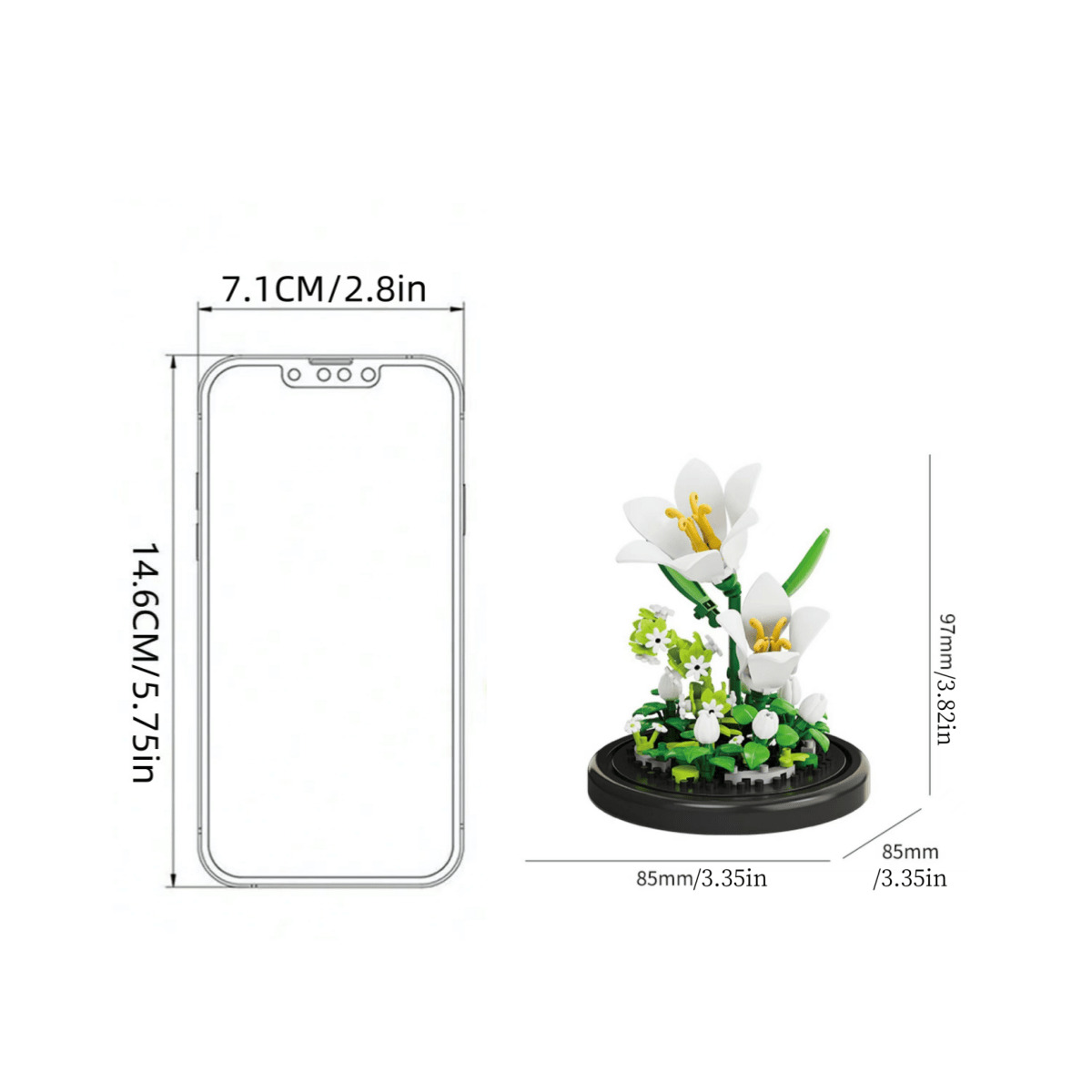 500 khối xây dựng hoa + 1 nắp hoa trong suốt có chân đế, đồ chơi hạt nhỏ tự làm bó hoa, bộ lắp ráp khối hoa hồng, hoa ly, hoa cúc, có hộp trưng bày - Nhiều màu - Xem 2